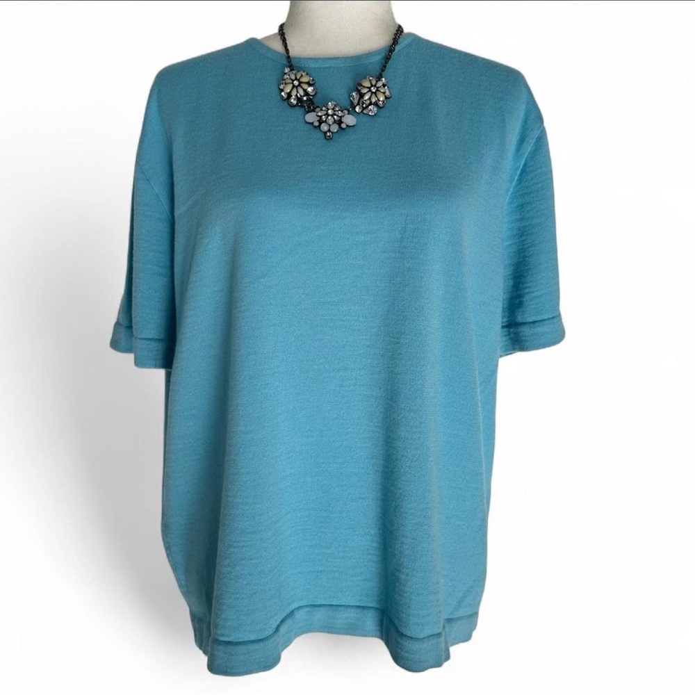 GISPA DONNA Made In Italy Crewneck Short Sleeve Casual Wool Tee in Blue XL